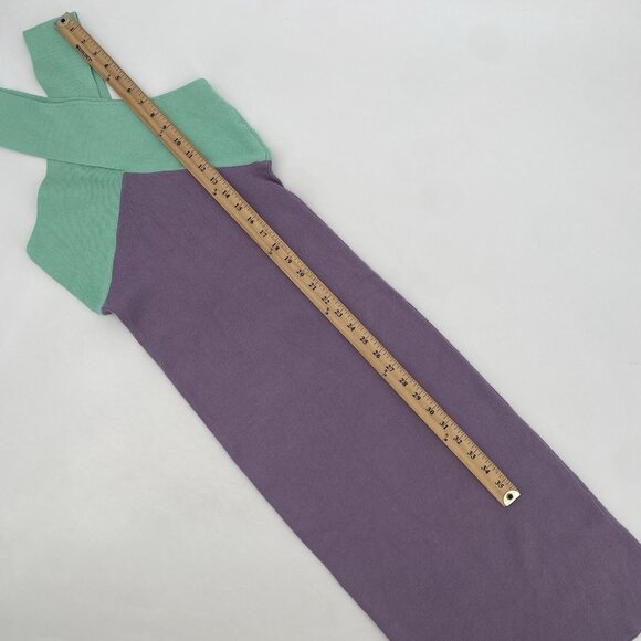 Le Superbe Dragon Fruit Purple Mint Ribbed Knit Halter Midi Dress Sz Small - Picture 12 of 14